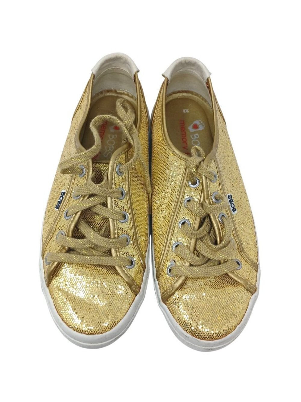 Gold Skechers Bobs Sneakers Women 8 Glitter LaceMemory Foam Casual Shoes #8-8